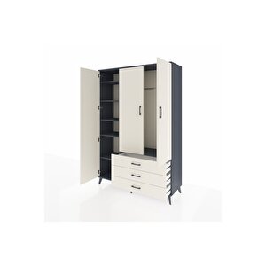 Hyperion Gardrop 6 Raflı 3 Çekmeceli Tek Askılı 132x44x195 Antrasit-aytaşı