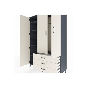 Hyperion Gardrop 6 Raflı 3 Çekmeceli Tek Askılı 132x44x195 Antrasit-aytaşı