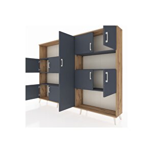 Arges Dolap 10 Raflı 9 Kapaklı 220x30x163 Çam-antrasit