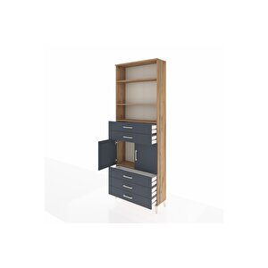 Arges Dolap 4 Raflı 5 Çekmeceli 2 Kapaklı 88x30x243 Çam-antrasit