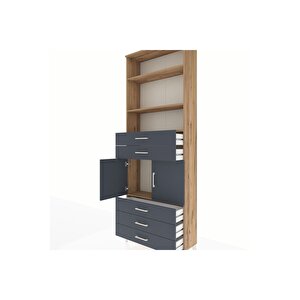 Arges Dolap 4 Raflı 5 Çekmeceli 2 Kapaklı 88x30x243 Çam-antrasit