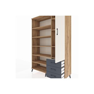 Hyperion Dolap 9 Raflı 3 Çekmeceli Tek Kapaklı  132x44x195 Çam-aytaşı/antrasit
