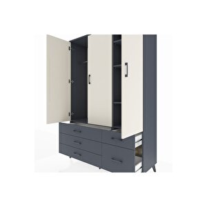 Hyperion Dolap 5 Raflı 5 Çekmeceli Tek Askılı 132x44x195 Antrasit-aytaşı/antrasit