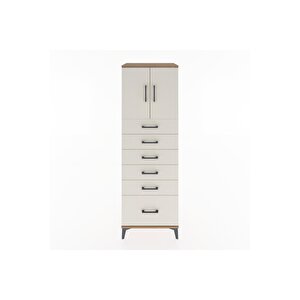 Hyperion Dolap Tek Raflı 6 Çekmeceli 2 Kapaklı 60x44x182 Çam-aytaşı