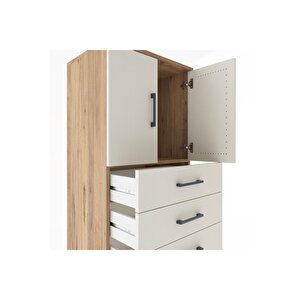 Hyperion Dolap Tek Raflı 6 Çekmeceli 2 Kapaklı 60x44x182 Çam-aytaşı