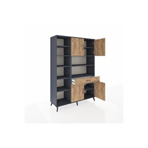 Hyperion Gardrop 10 Raflı Tek Çekmeceli 4 Kapaklı 132x44x195 Antrasit-çam