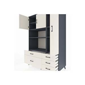 Kronos Dolap 7 Raflı 5 Çekmeceli 3 Kapaklı 132x59x195 Antrasit-aytaşı/aytaşı