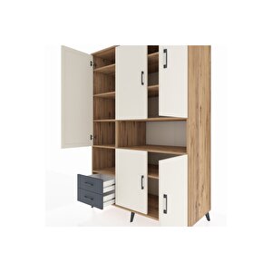 Kronos Dolap 10 Raflı 2 Çekmeceli 5 Kapaklı 132x59x195 Çam-aytaşı/antrasit