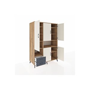 Kronos Dolap 10 Raflı 2 Çekmeceli 5 Kapaklı 132x59x195 Çam-aytaşı/antrasit