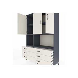 Hyperion Gardrop 6 Raflı 6 Çekmeceli 3 Kapaklı 132x44x195 Antrasit-aytaşı