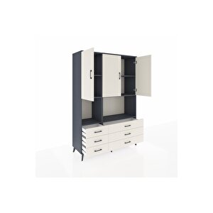 Hyperion Gardrop 6 Raflı 6 Çekmeceli 3 Kapaklı 132x44x195 Antrasit-aytaşı