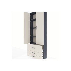 Arges Dolap 4 Raflı 3 Çekmeceli 2 Kapaklı 88x30x243 Antrasit-aytaşı