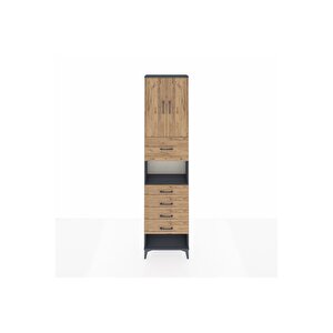 Arges Dolap 3 Raflı 5 Çekmeceli 2 Kapaklı 60x30x243 Antrasit-çam