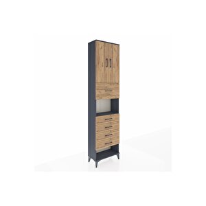 Arges Dolap 3 Raflı 5 Çekmeceli 2 Kapaklı 60x30x243 Antrasit-çam