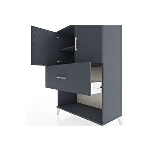 Hyperion Dolap 2 Raflı Tek Çekmeceli 2 Kapaklı 88x44x134 Antrasit-antrasit