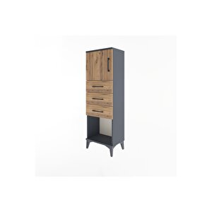 Arges Dolap Tek Raflı 3 Çekmeceli Tek Kapaklı 44x30x134 Antrasit-çam