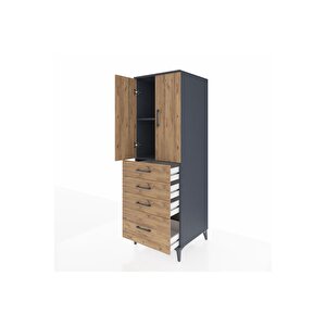 Kronos Dolap 2 Raflı 4 Çekmeceli 2 Kapaklı 60x59x182 Antrasit-çam