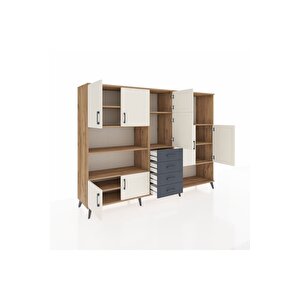 Hyperion Dolap 10 Raflı 4 Çekmeceli 8 Kapaklı 220x44x163 Çam-aytaşı/antrasit