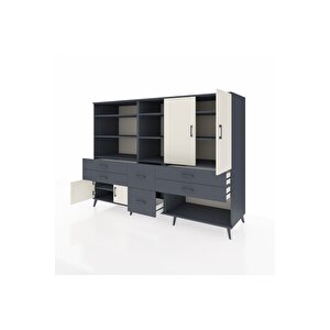 Kronos Dolap 10 Raflı 6 Çekmeceli 4 Kapaklı 220x59x163 Antrasit-aytaşı/antrasit
