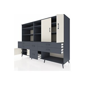 Kronos Dolap 10 Raflı 6 Çekmeceli 4 Kapaklı 220x59x163 Antrasit-aytaşı/antrasit