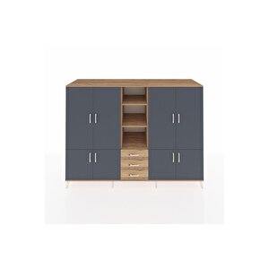 Kronos Dolap 11 Raflı 3 Çekmeceli 8 Kapaklı 220x59x163 Çam-antrasit/çam