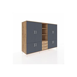 Kronos Dolap 11 Raflı 3 Çekmeceli 8 Kapaklı 220x59x163 Çam-antrasit/çam