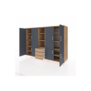 Kronos Dolap 11 Raflı 3 Çekmeceli 8 Kapaklı 220x59x163 Çam-antrasit/çam