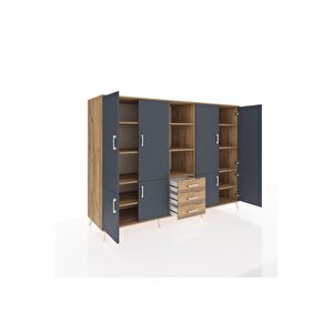 Kronos Dolap 11 Raflı 3 Çekmeceli 8 Kapaklı 220x59x163 Çam-antrasit/çam