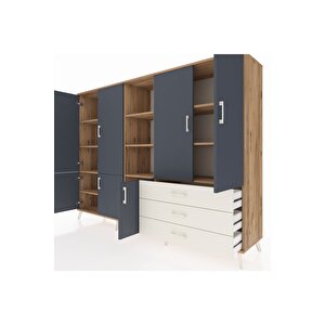 Hyperion Dolap 11 Raflı 3 Çekmeceli 7 Kapaklı 220x44x163 Çam-antrasit/aytaşı