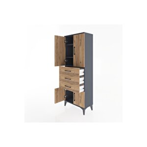 Arges Dolap 3 Raflı 3 Çekmeceli 4 Kapaklı 60x30x163 Antrasit-çam