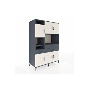 Kronos Dolap 9 Raflı 3 Çekmeceli 6 Kapaklı 132x59x195 Antrasit-aytaşı/antrasit