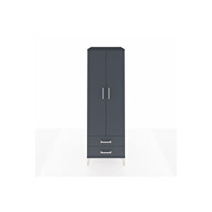 Kronos Dolap 4 Raflı 2 Çekmeceli 2 Kapaklı 60x59x182 Antrasit-antrasit