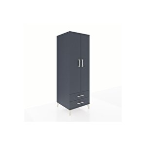 Kronos Dolap 4 Raflı 2 Çekmeceli 2 Kapaklı 60x59x182 Antrasit-antrasit