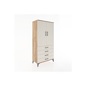 Hyperion Dolap 2 Raflı 4 Çekmeceli 2 Kapaklı 88x44x182 Çam-aytaşı
