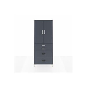Arges Dolap 2 Raflı 4 Çekmeceli 2 Kapaklı 88x30x221 Antrasit-antrasit