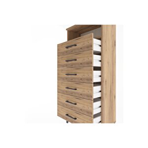 Arges Dolap Tek Raflı 6 Çekmeceli 60x30x134 Çam-çam