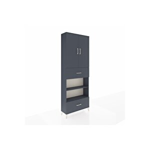 Arges Dolap 5 Raflı 2 Çekmeceli 2 Kapaklı 88x30x243 Antrasit-antrasit
