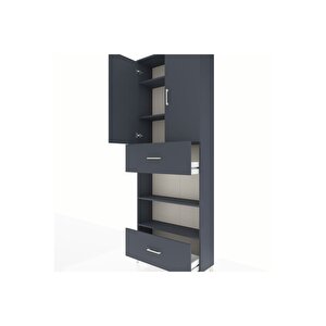 Arges Dolap 5 Raflı 2 Çekmeceli 2 Kapaklı 88x30x243 Antrasit-antrasit