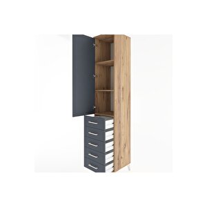 Hyperion Dolap 3 Raflı 5 Çekmeceli Tek Kapaklı 44x44x221 Çam-antrasit