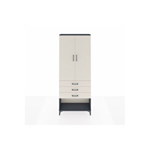 Arges Dolap 2 Raflı 3 Çekmeceli Tek Askılı 88x30x221 Antrasit-aytaşı