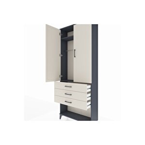 Arges Dolap 2 Raflı 3 Çekmeceli Tek Askılı 88x30x221 Antrasit-aytaşı