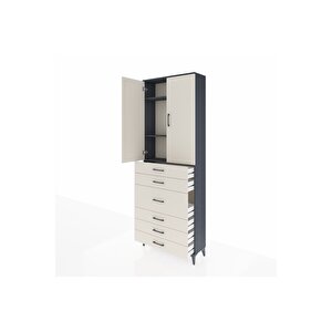 Arges Dolap 4 Raflı 4 Çekmeceli 2 Kapaklı 88x30x243 Antrasit-aytaşı