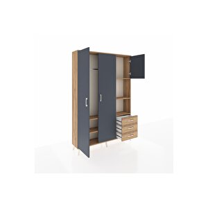 Arges Dolap 5 Raflı 3 Çekmeceli Tek Askılı 132x30x195 Çam-antrasit/çam