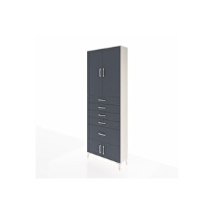 Arges Dolap 2 Raflı 5 Çekmeceli 4 Kapaklı 88x30x243 Aytaşı-antrasit