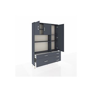 Arges Gardrop 7 Raflı 5 Çekmeceli 3 Kapaklı 132x30x195 Antrasit-antrasit