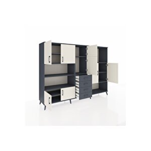 Hyperion Dolap 10 Raflı 4 Çekmeceli 8 Kapaklı 220x44x163 Antrasit-aytaşı/antrasit