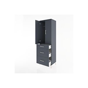 Hyperion Dolap Tek Raflı 3 Çekmeceli Tek Askılı 60x44x195 Antrasit-antrasit