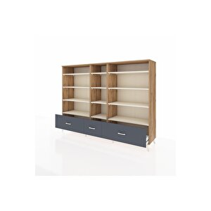 Hyperion Dolap 12 Raflı 3 Çekmeceli  220x44x163 Çam-aytaşı/antrasit