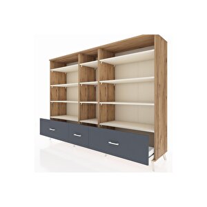 Hyperion Dolap 12 Raflı 3 Çekmeceli  220x44x163 Çam-aytaşı/antrasit