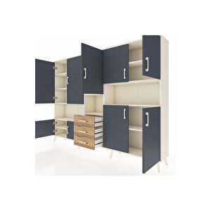 Arges Dolap 13 Raflı 3 Çekmeceli 9 Kapaklı 220x30x163 Aytaşı-antrasit/çam